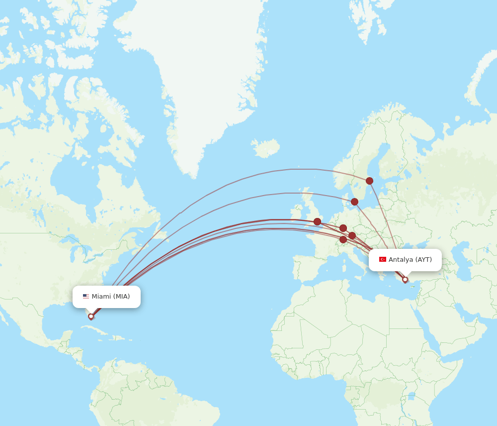 MIA to AYT flights and routes map