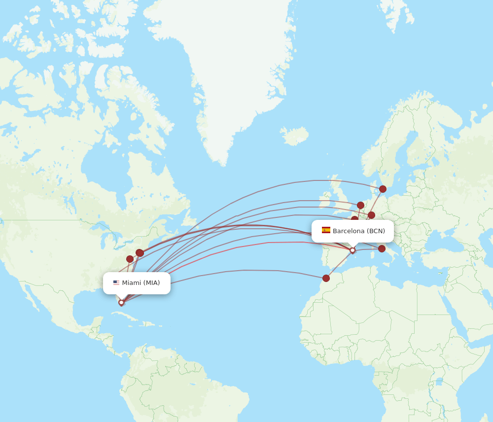 MIA-BCN flight routes