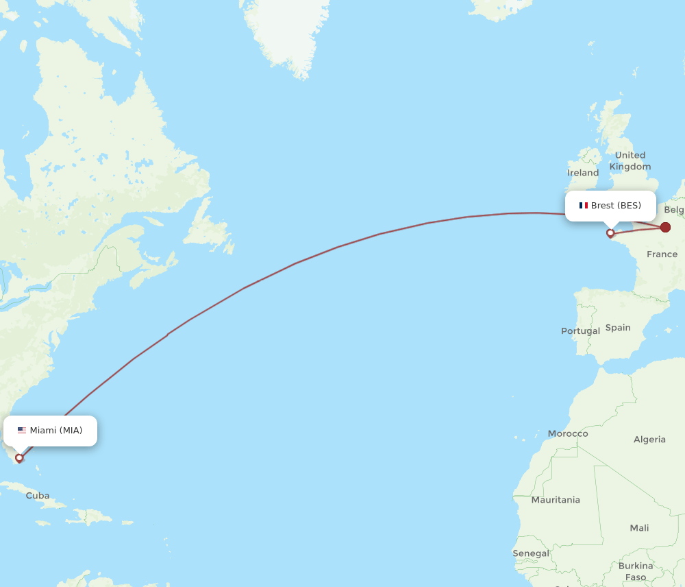 MIA-BES flight routes
