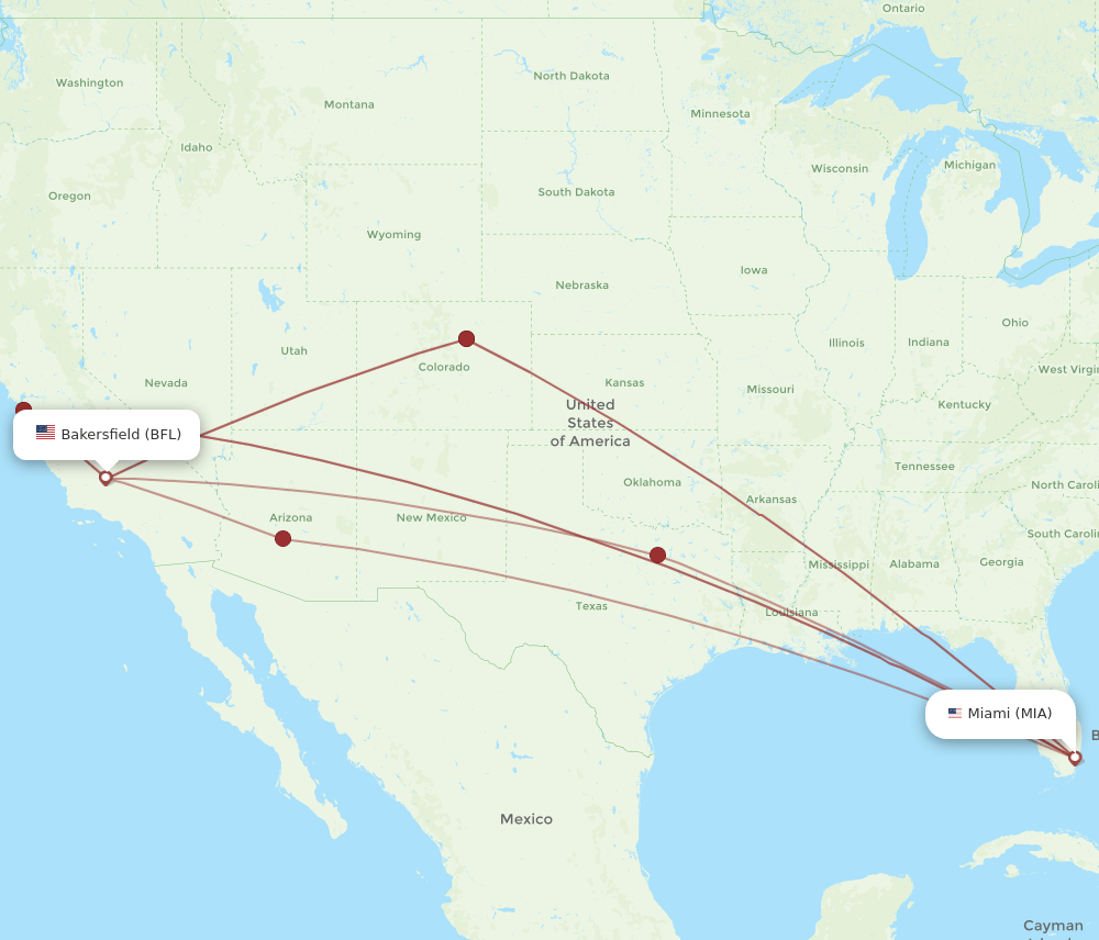 MIA-BFL flight routes