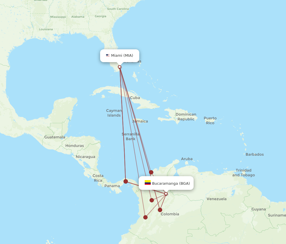MIA-BGA flight routes