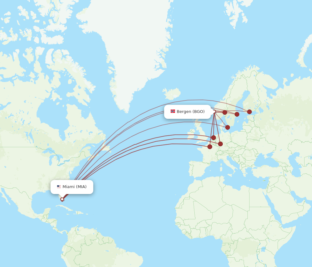 MIA-BGO flight routes