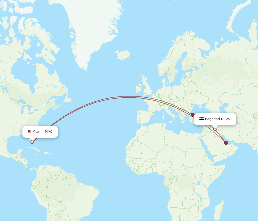 MIA-BGW flight routes