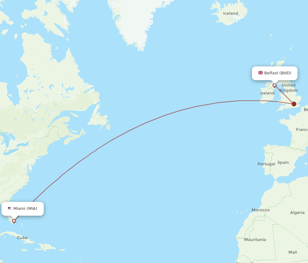 MIA to BHD flights and routes map