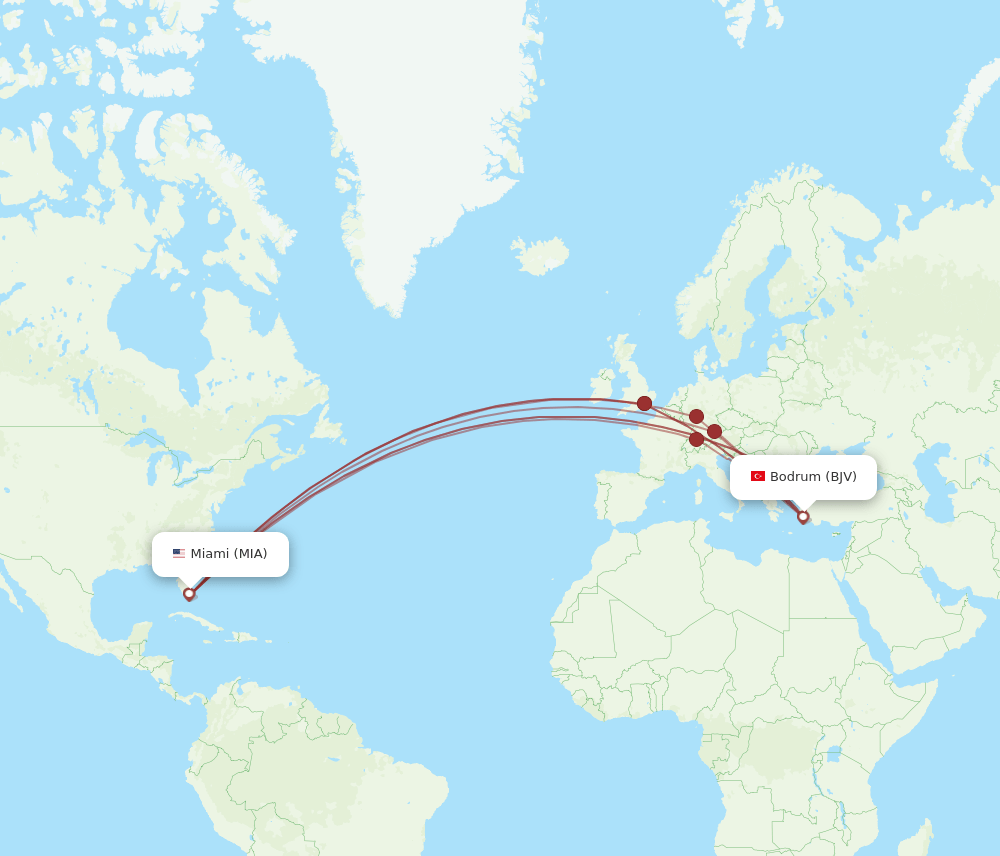 MIA-BJV flight routes