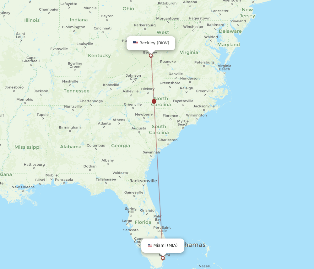 MIA-BKW flight routes