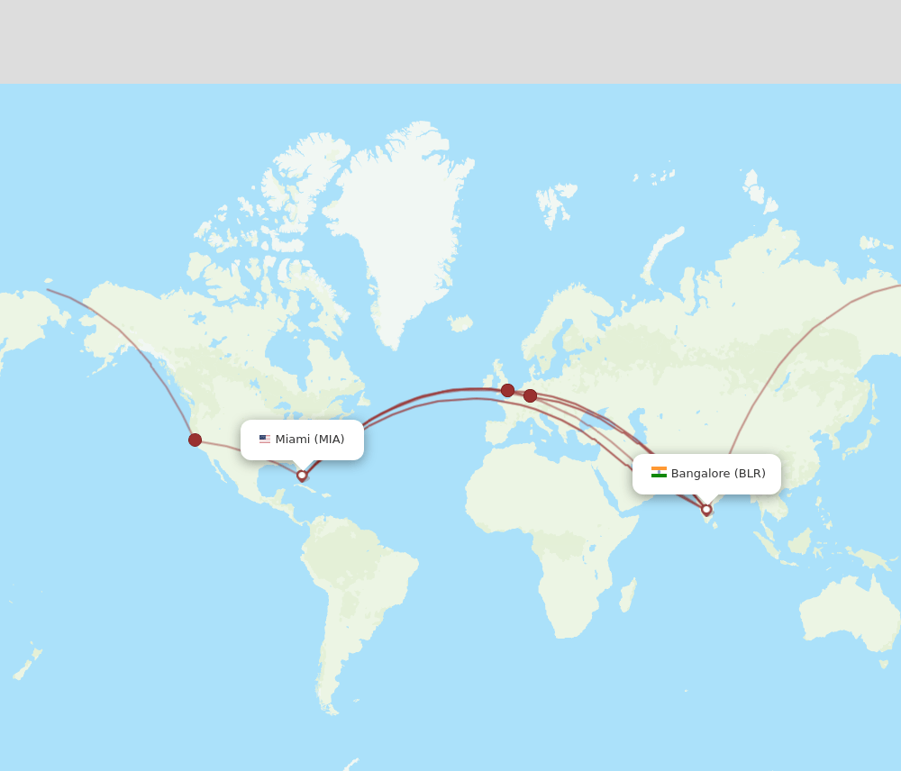MIA-BLR flight routes