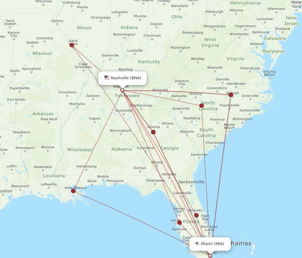 MIA-BNA flight routes