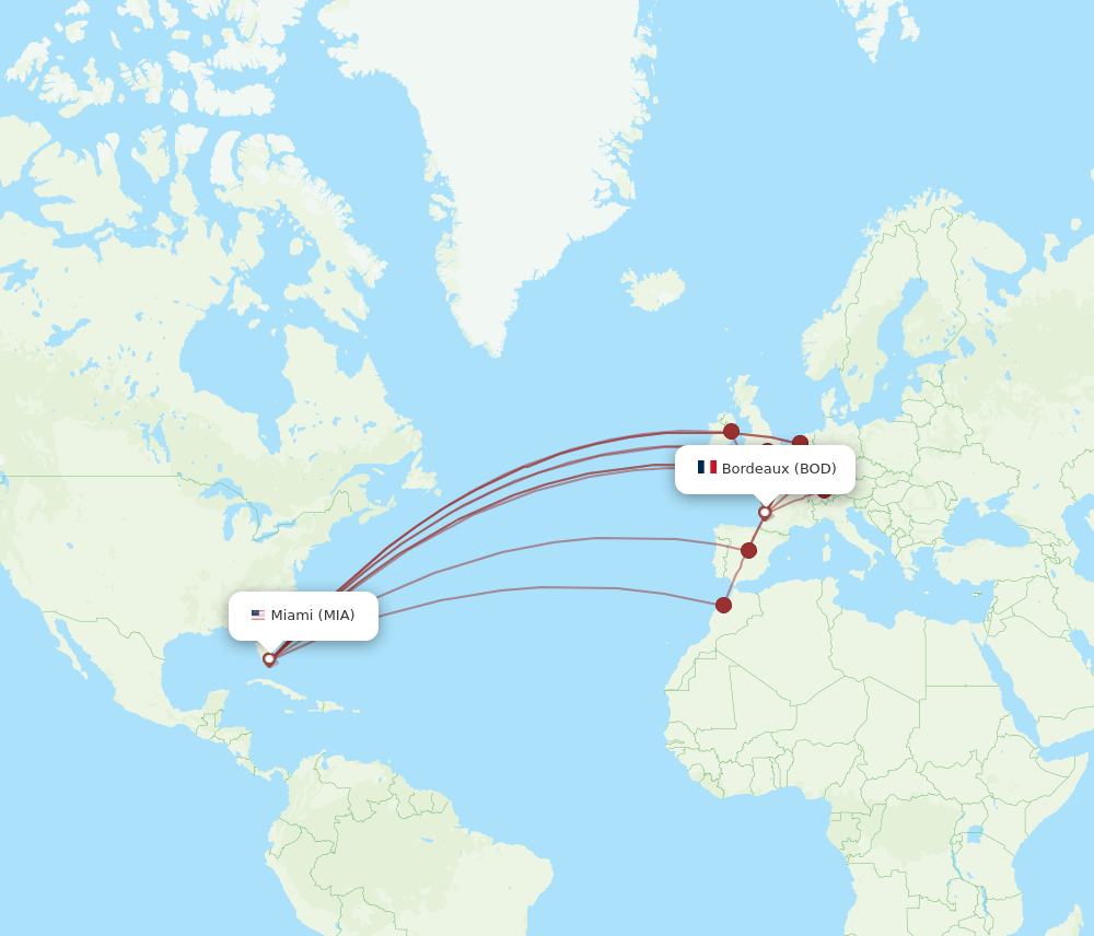 MIA-BOD flight routes