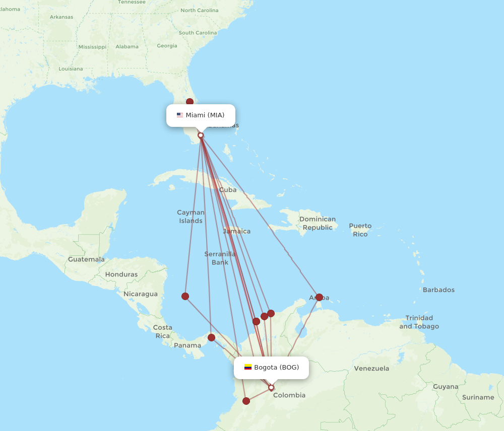 MIA to BOG flights and routes map