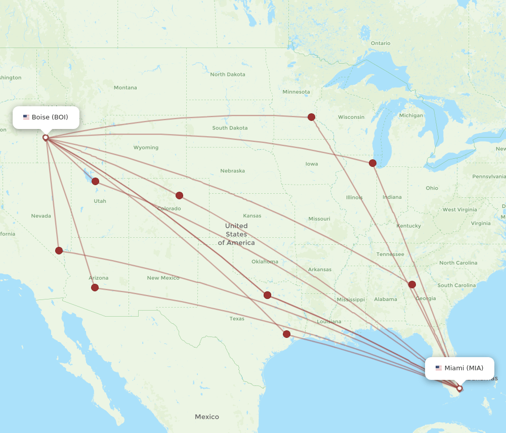 MIA to BOI flights and routes map