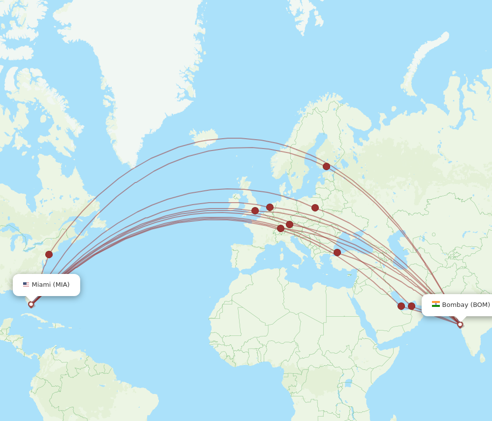 MIA to BOM flights and routes map