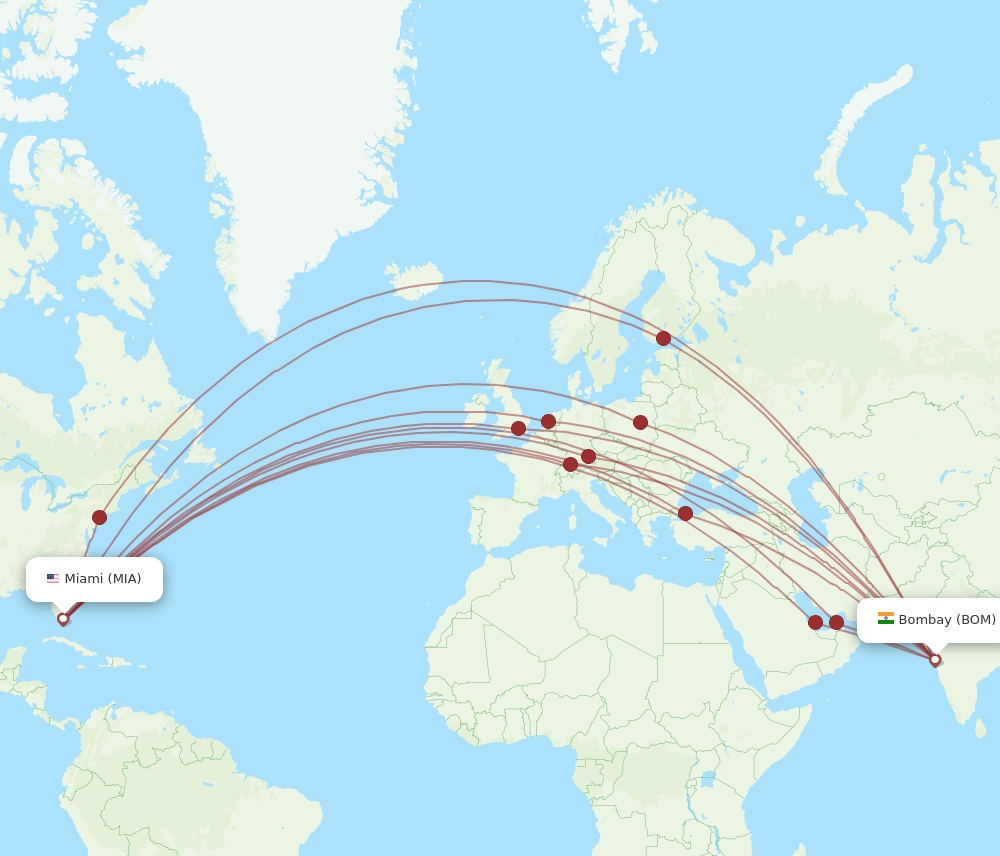 MIA-BOM flight routes
