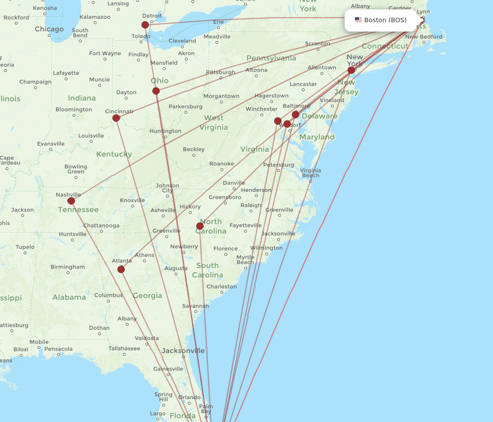 MIA-BOS flight routes