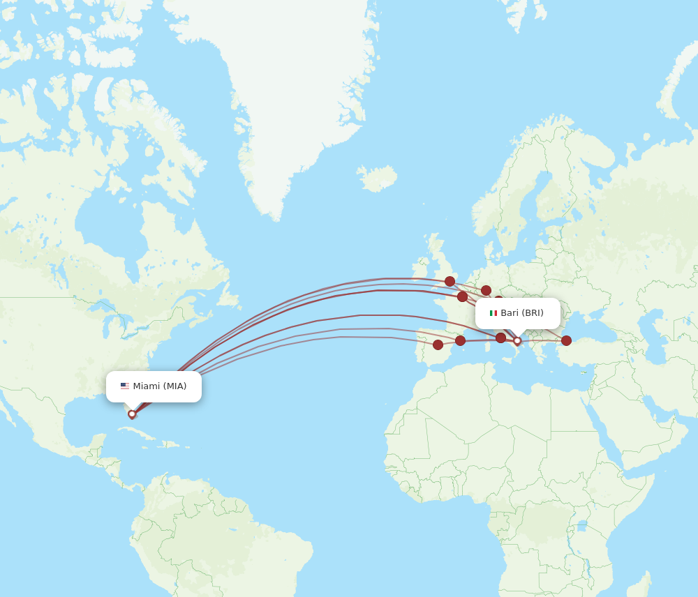 MIA to BRI flights and routes map