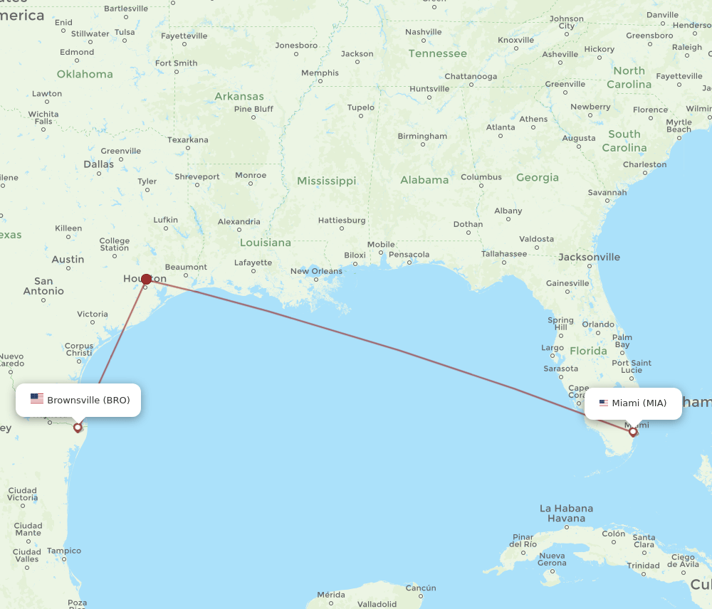 MIA-BRO flight routes