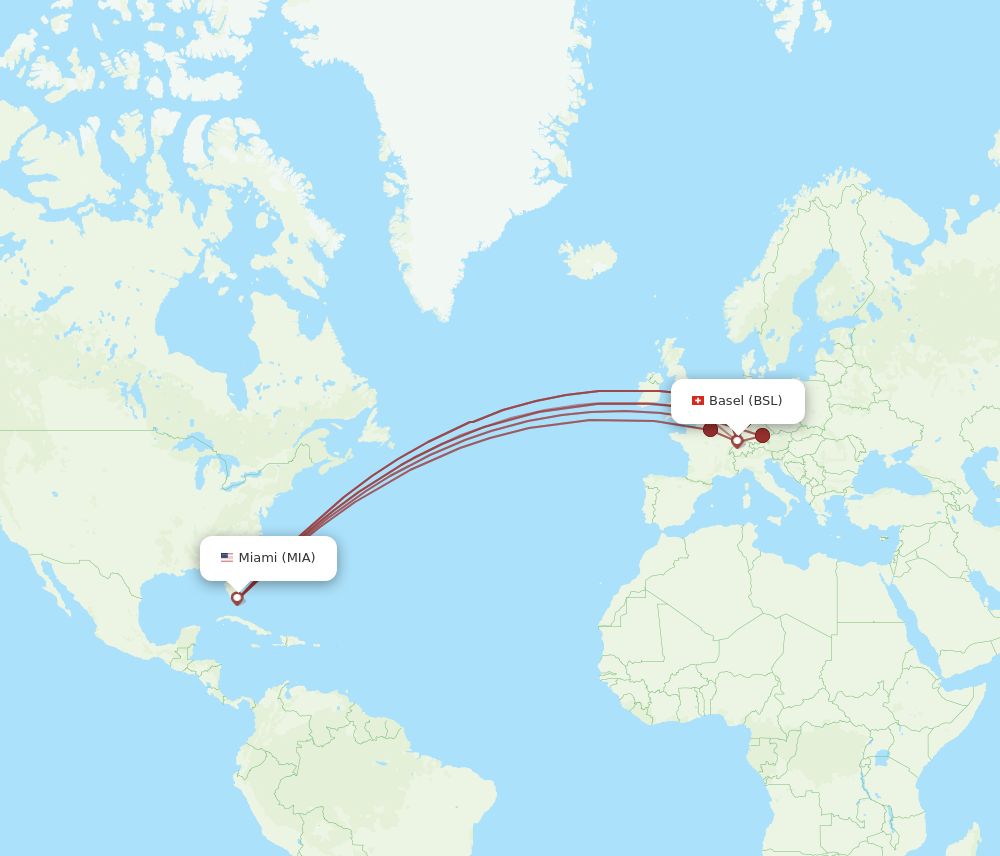 MIA to BSL flights and routes map