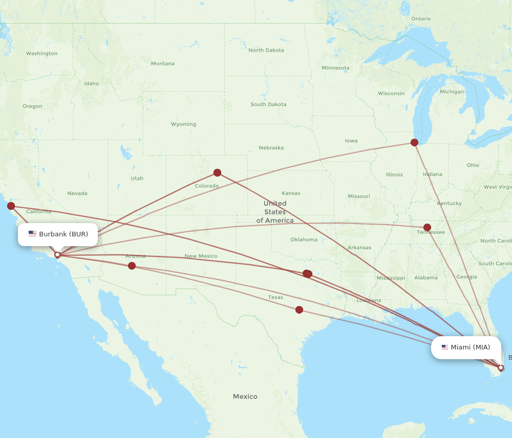 MIA-BUR flight routes