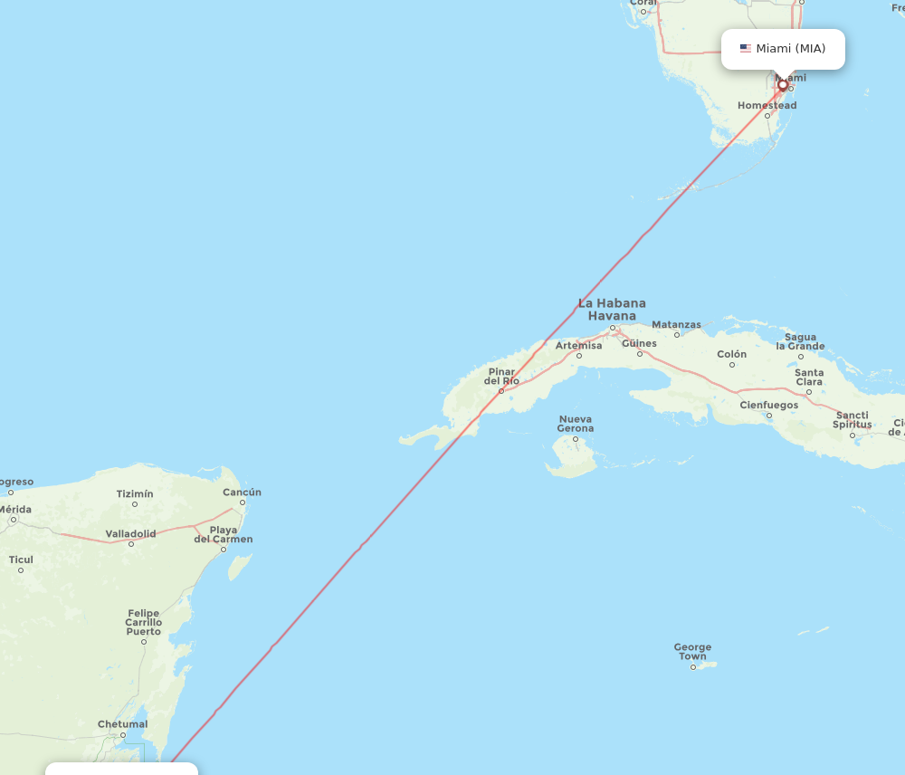 MIA to BZE flights and routes map