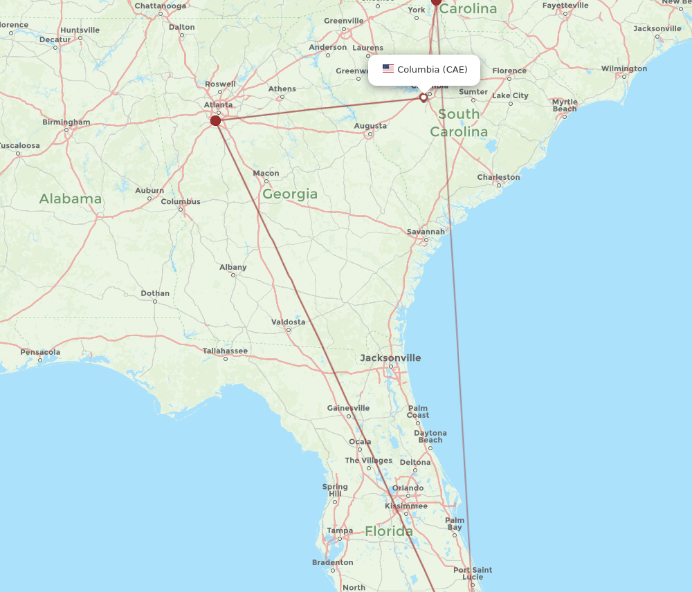 MIA-CAE flight routes