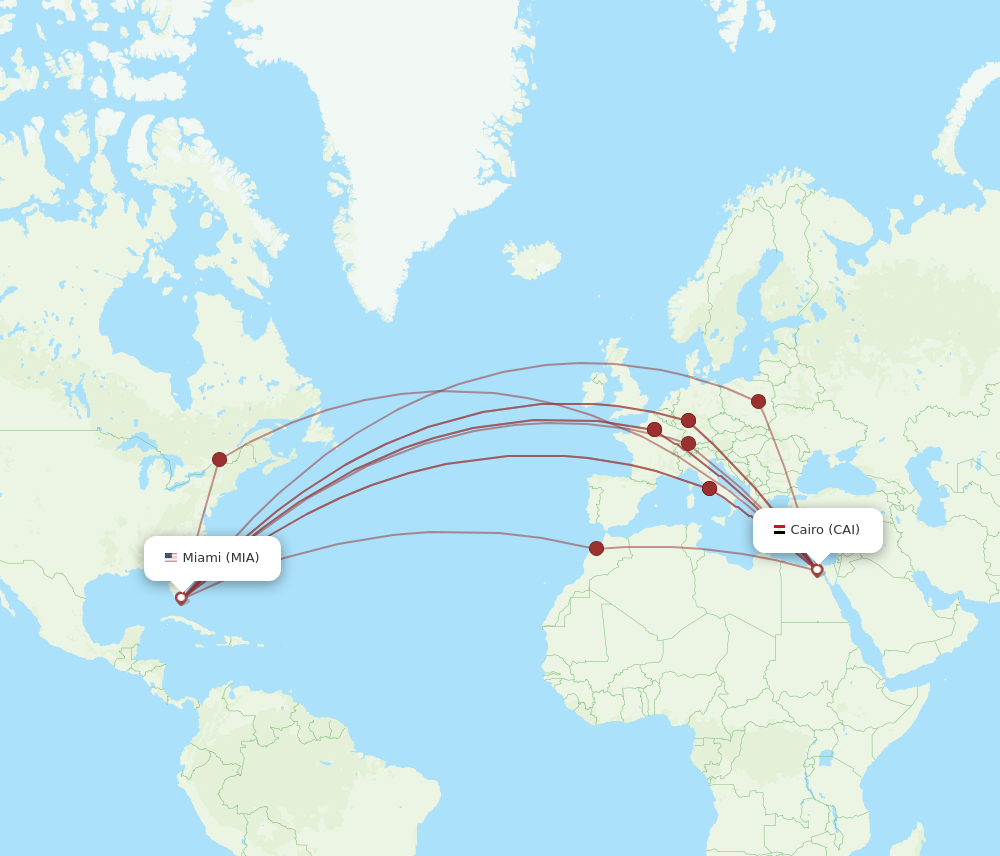 MIA to CAI flights and routes map