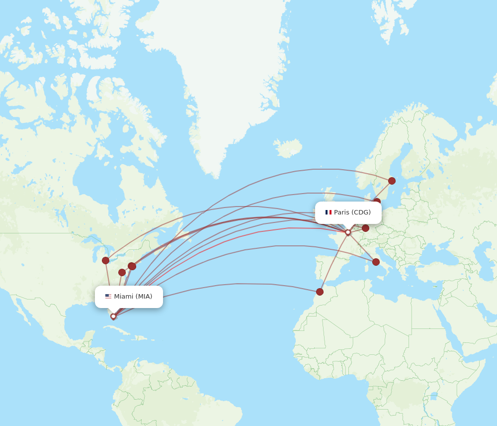 MIA to CDG flights and routes map