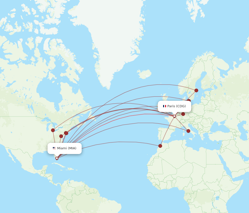 MIA-CDG flight routes
