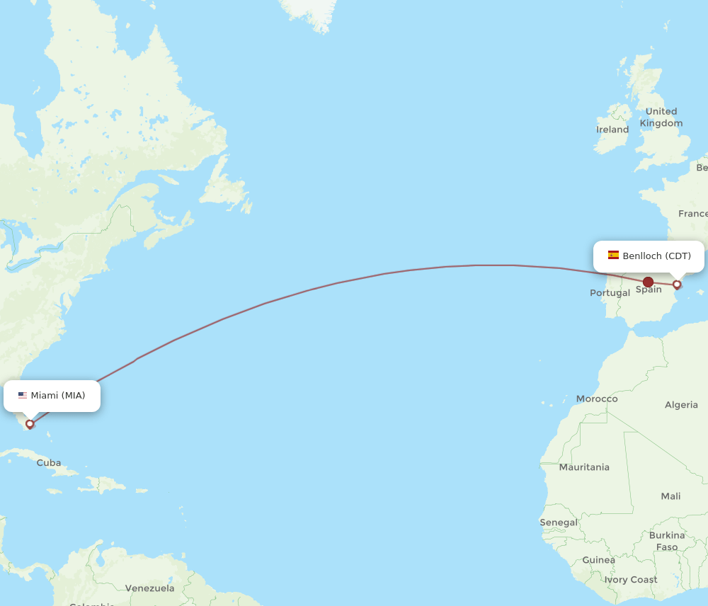 MIA-CDT flight routes