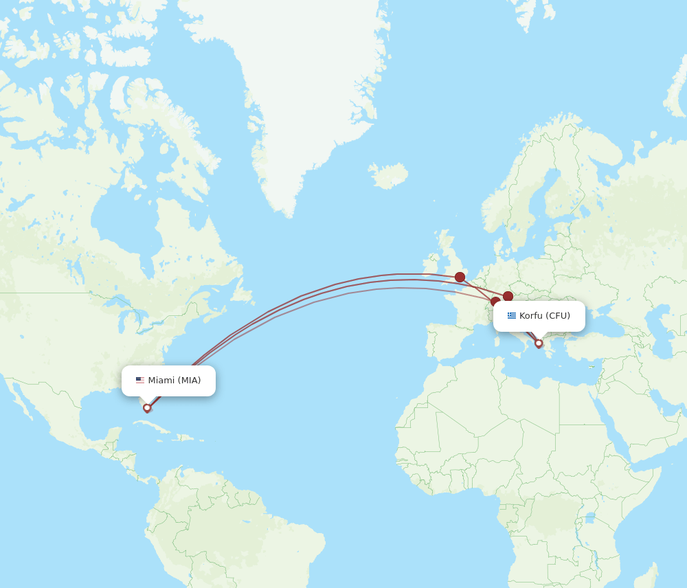 MIA-CFU flight routes