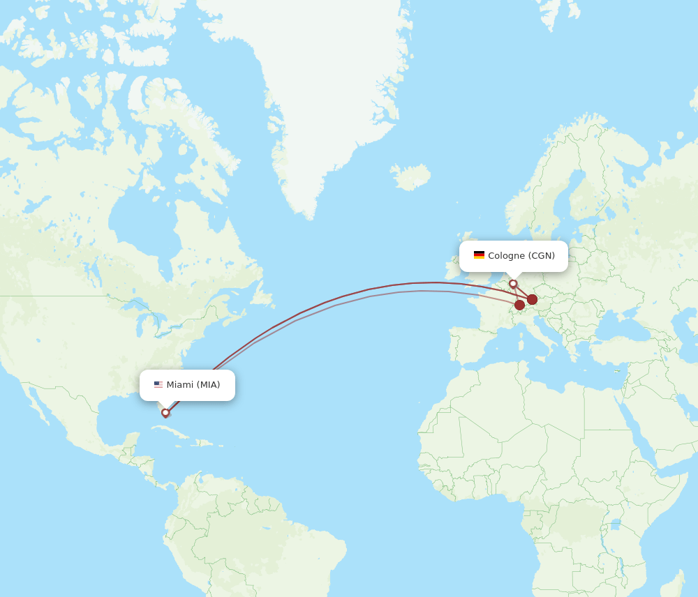 MIA-CGN flight routes