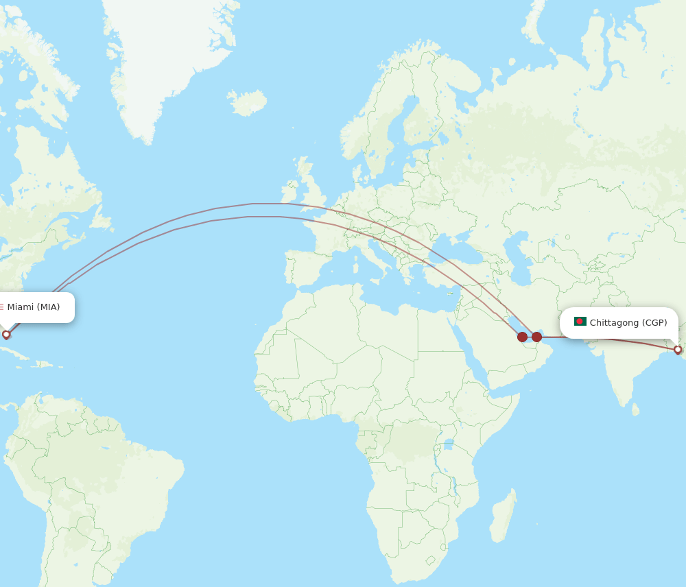 MIA-CGP flight routes