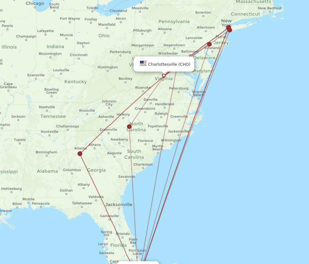 MIA to CHO flights and routes map