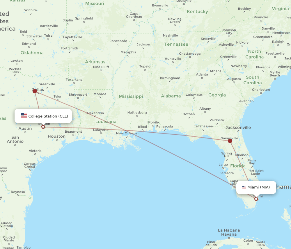 MIA-CLL flight routes
