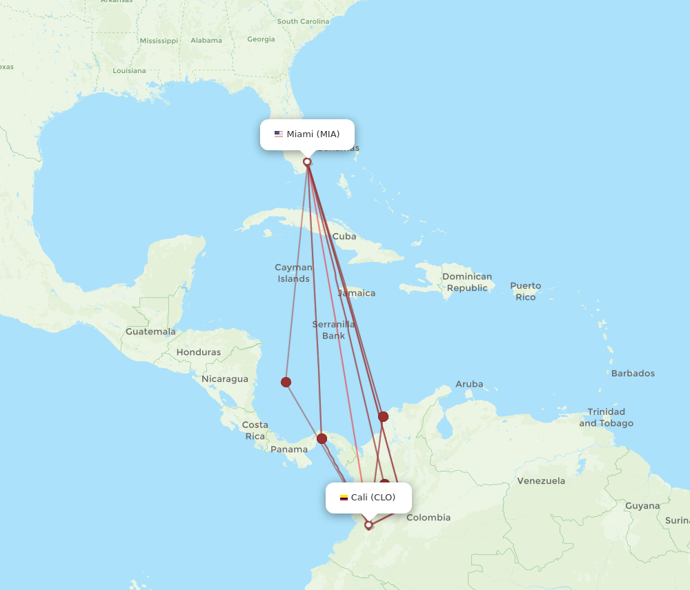 MIA to CLO flights and routes map