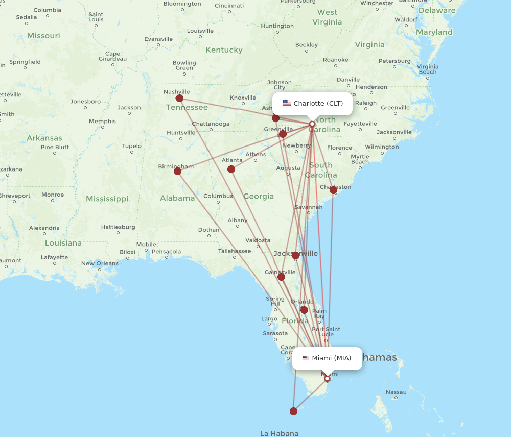 MIA-CLT flight routes