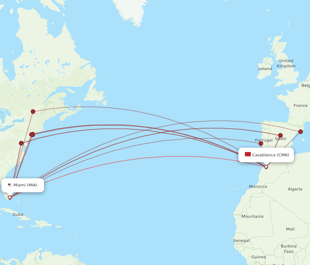 MIA-CMN flight routes