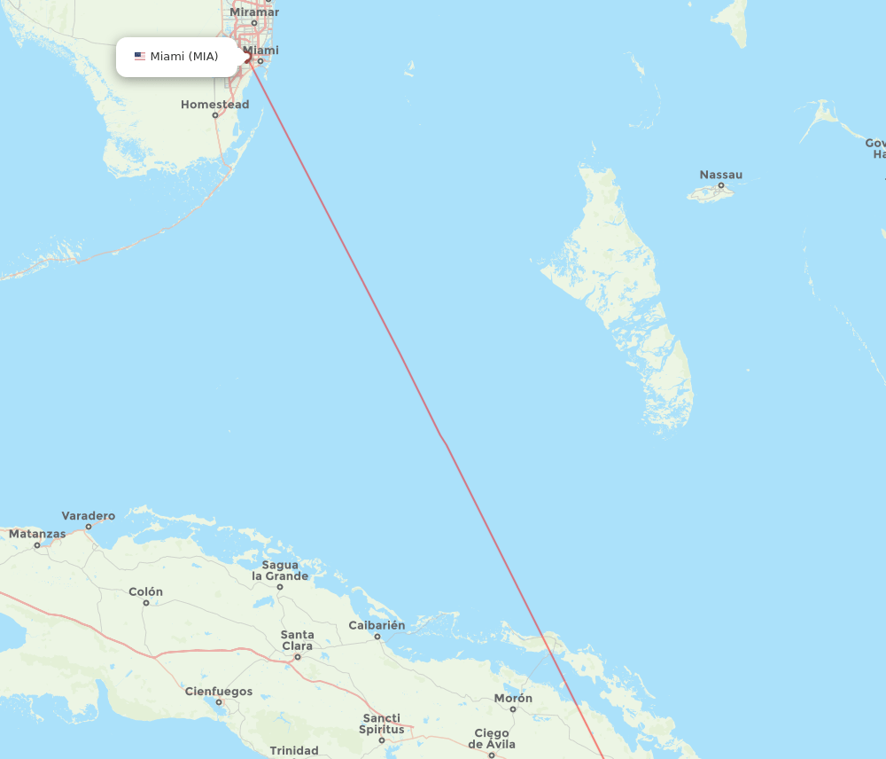 Miami - Camaguey route map and flight paths