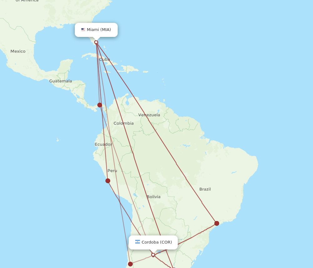 MIA-COR flight routes