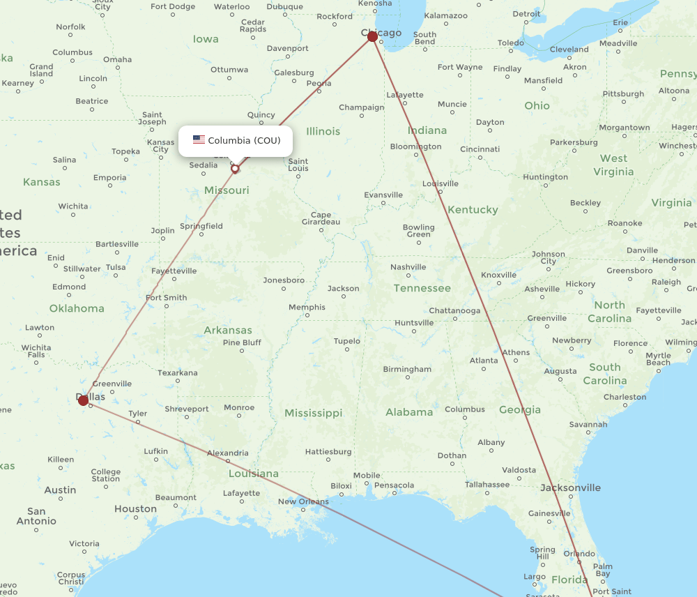 MIA-COU flight routes