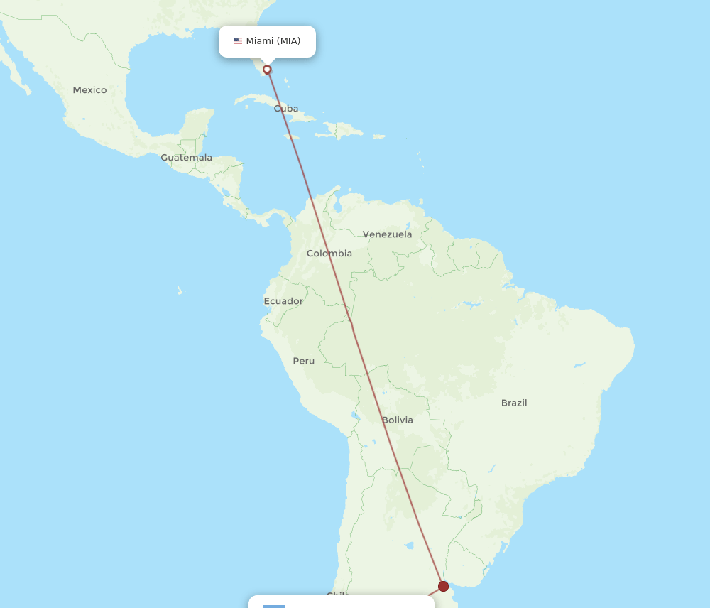 San Martin De Los Andes - Miami route map and flight paths