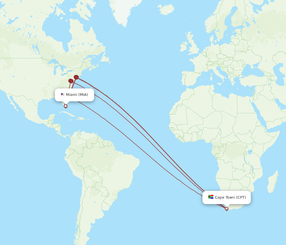 MIA to CPT flights and routes map