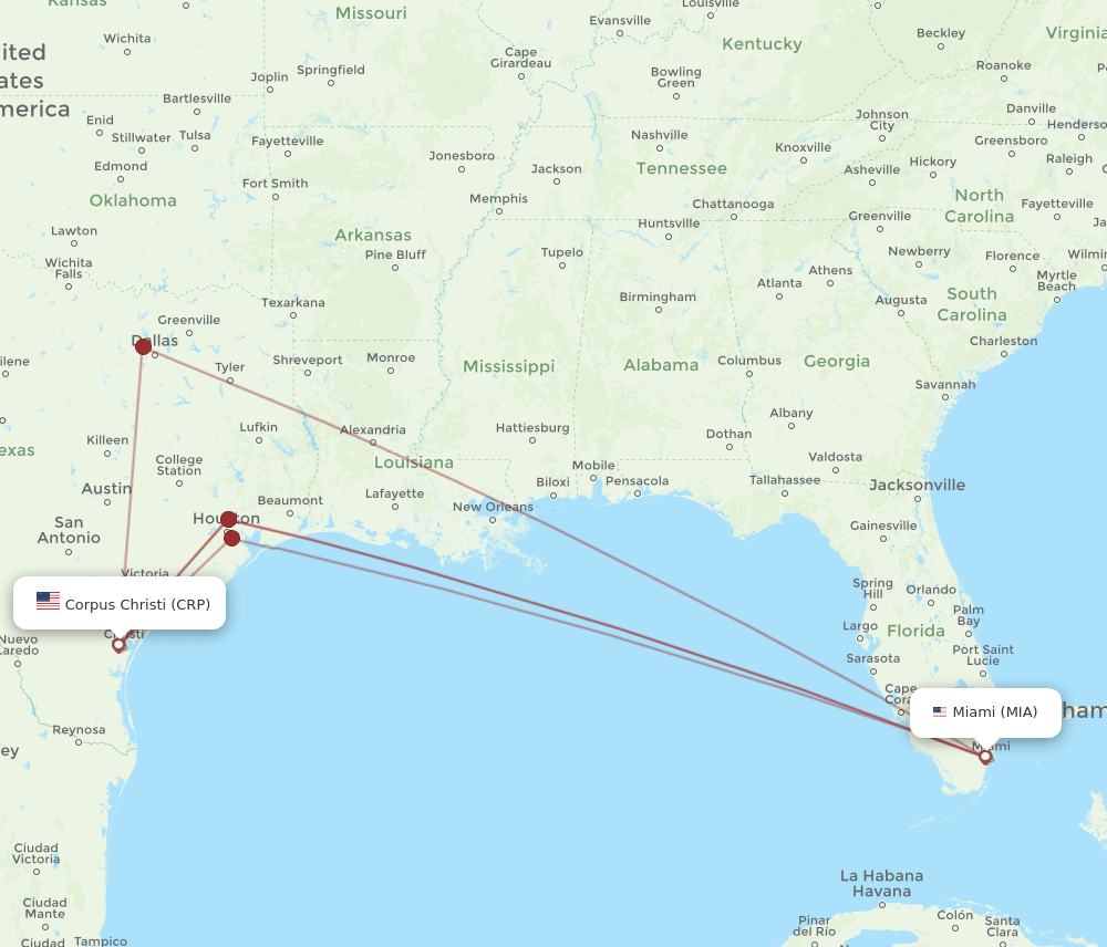 MIA-CRP flight routes