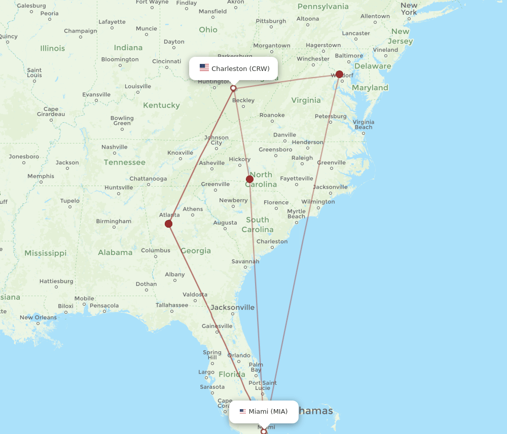 MIA-CRW flight routes