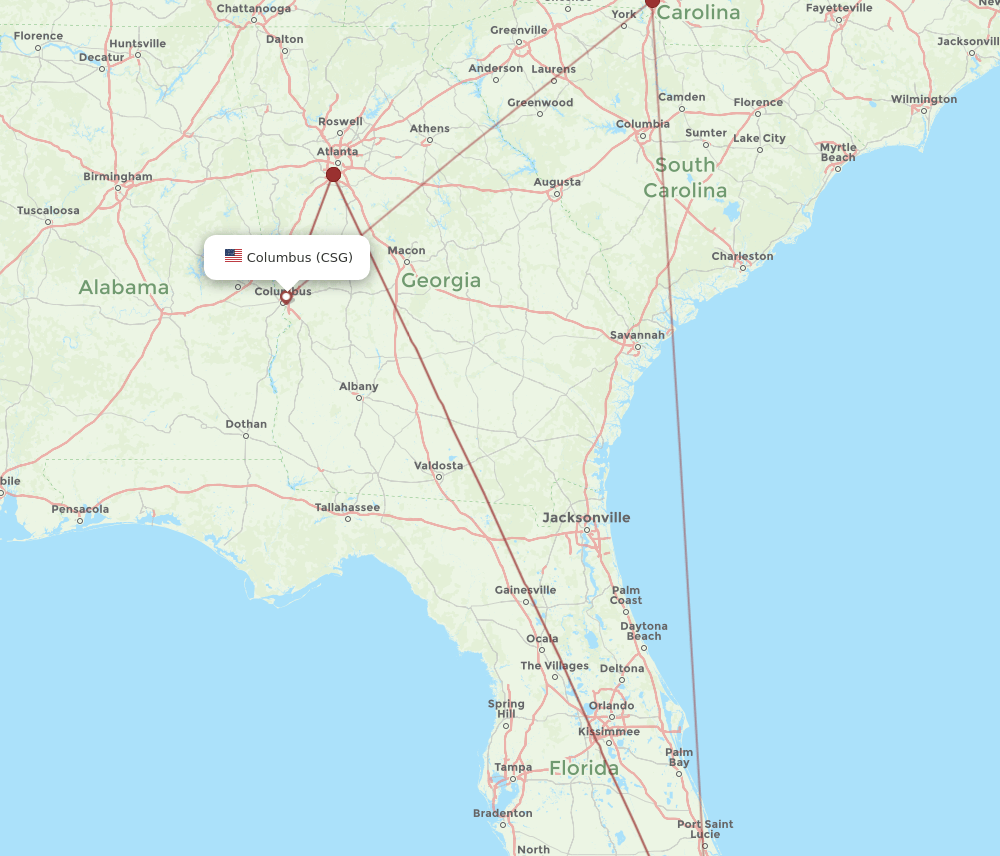 MIA to CSG flights and routes map