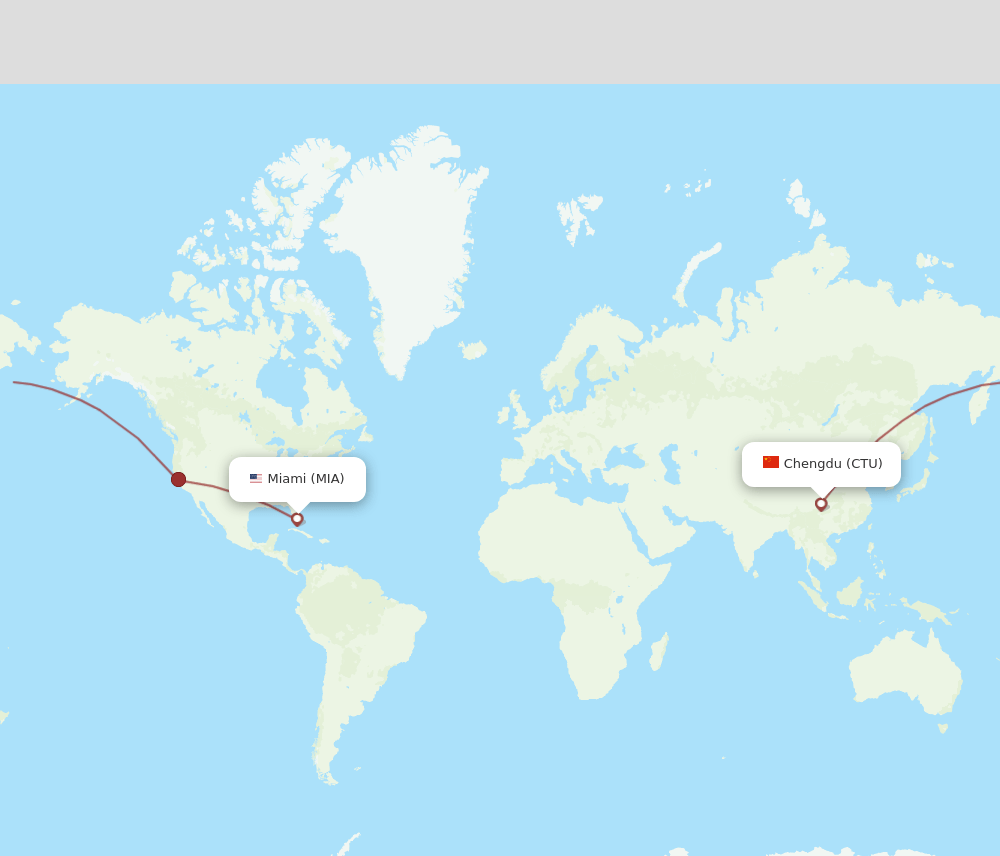 Miami - Chengdu route map and flight paths