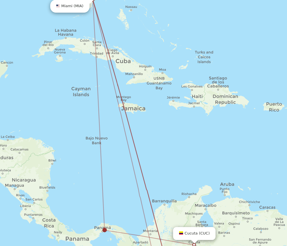 MIA to CUC flights and routes map