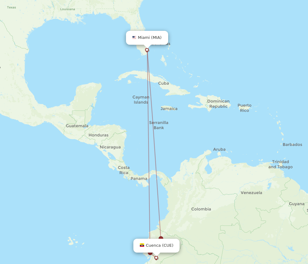 MIA to CUE flights and routes map