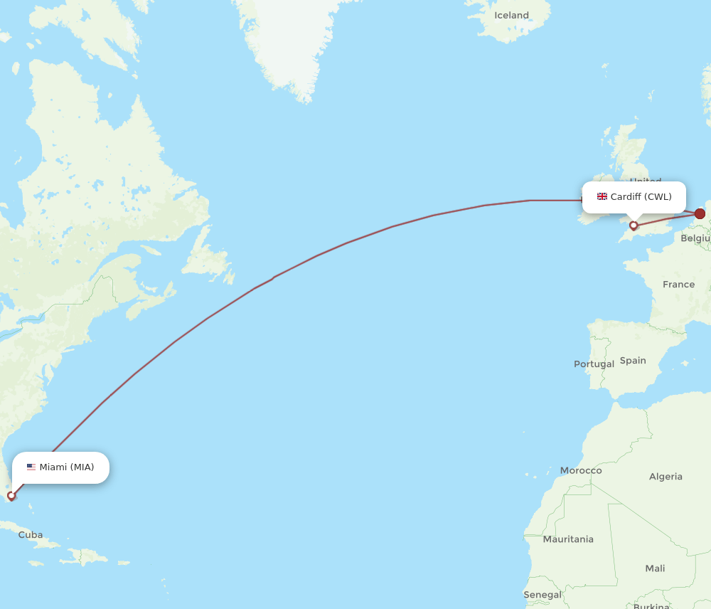 MIA-CWL flight routes