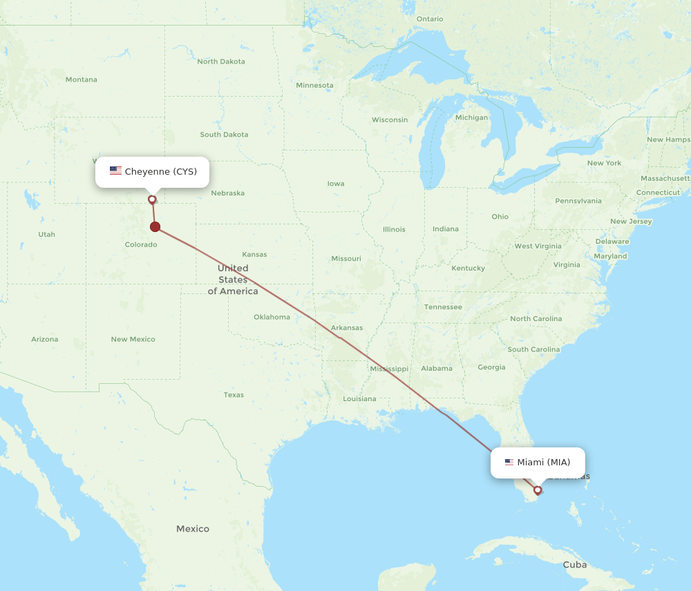 MIA to CYS flights and routes map