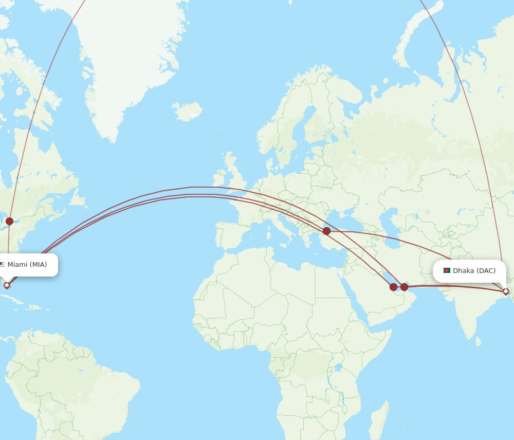 MIA-DAC flight routes
